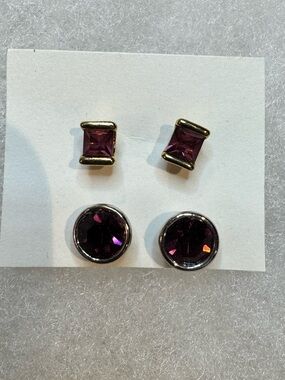 Lia Sophia Amethyst Purple Crystal Stud Earrings Set – 2 Pairs